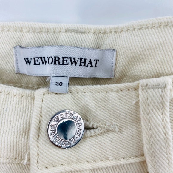 We Wore What High Rise Distressed Straight Leg Jeans Cream Ivory Size 28 - Picture 3 of 5